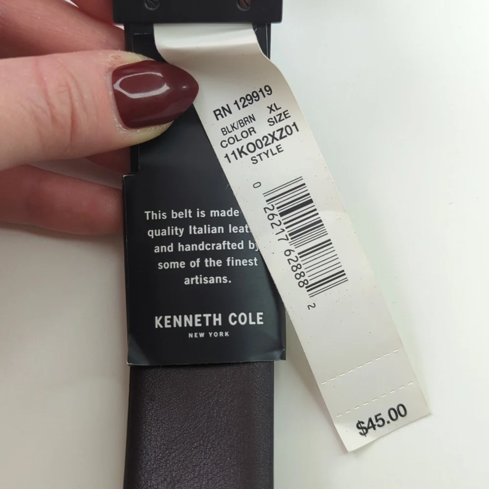 Kenneth Cole Classic Reversible Genuine Italian Leather Belt Black Brown XL